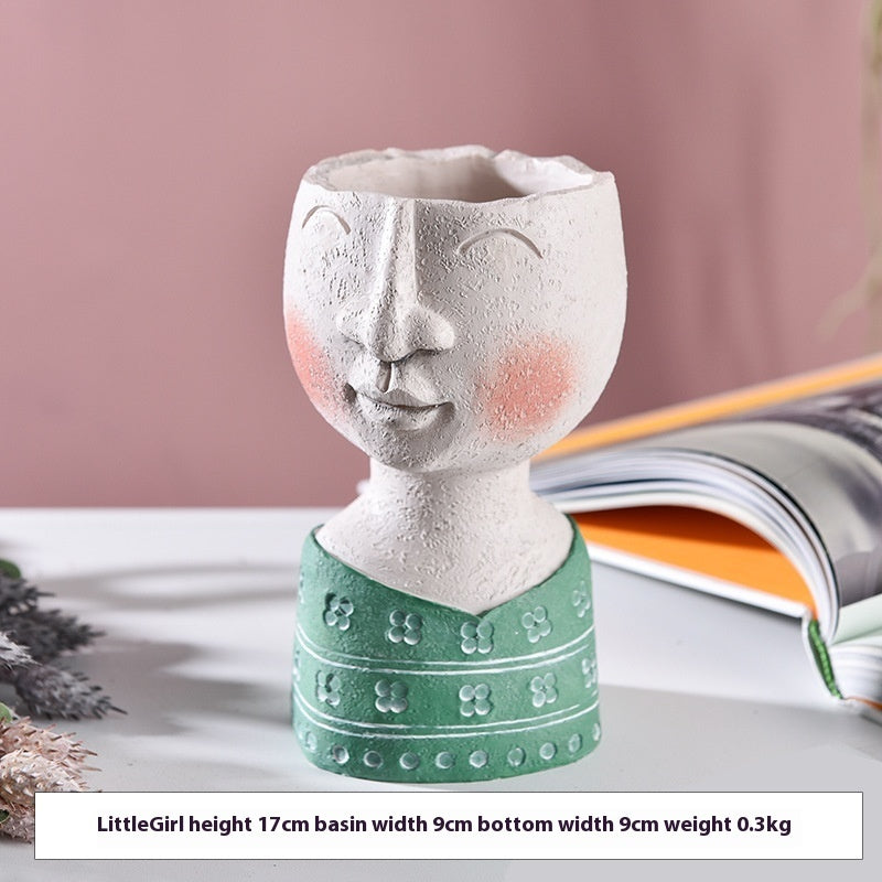 Happy Home Art Portrait Sculpture Flower Pot Balcony Garden Decoration Dried Flower And Flowerpot Ornaments - Prime Warehouse