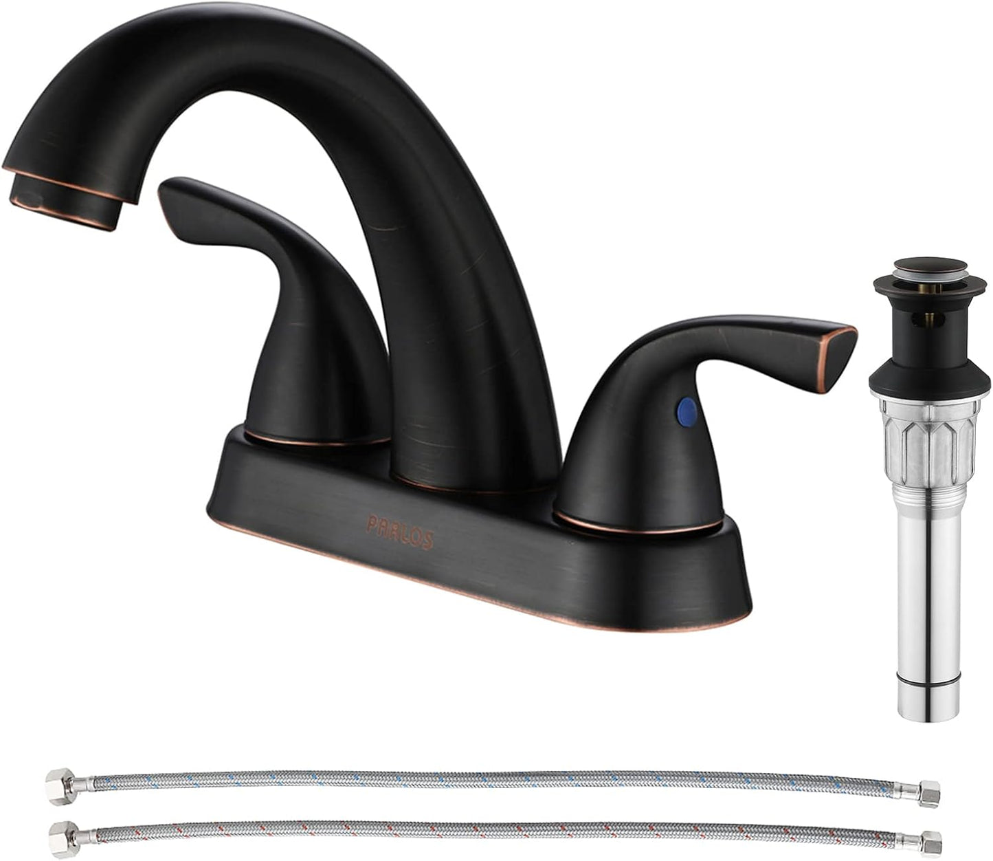 Two-Handle Bathroom Sink Faucet with Metal Drain Assembly and Supply Hose Lead-Free Cupc Mixer Double Handle Tap Deck Mounted Oil Rubbed Bronze, 13597