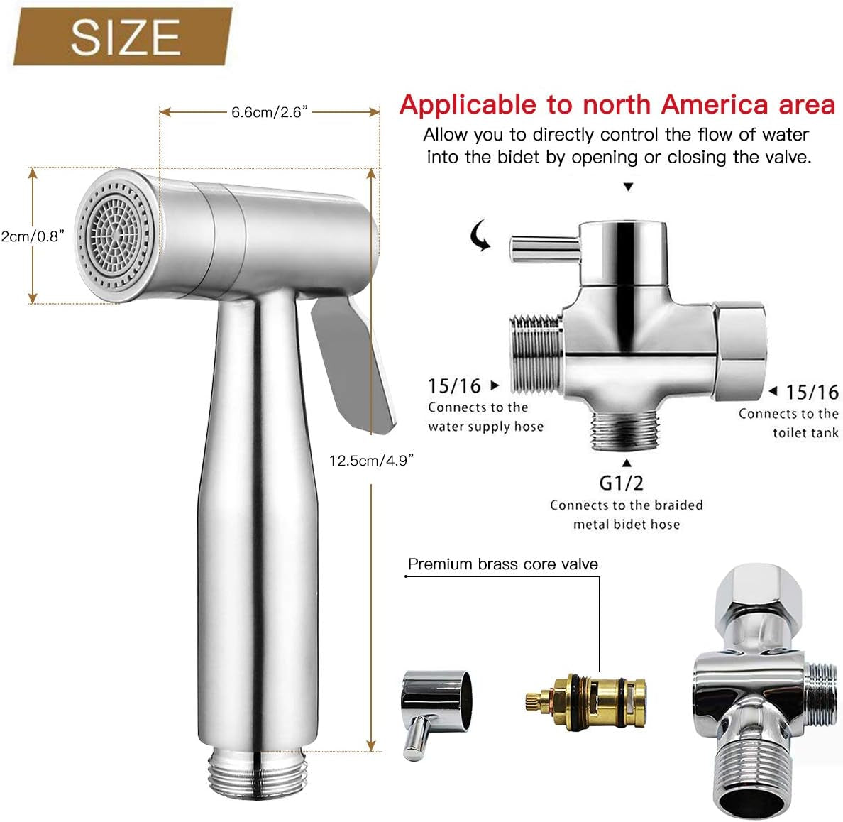 Handheld Bidet Sprayer for Toilet, Dual Mode Spray Head (Jet/Soft) Baby Cloth Diaper Sprayer Bidet for Toilet Stainless Steel Bathroom Hand Held Muslim Shattaf Kit Brass T-Adaptor 47 Inch Hose