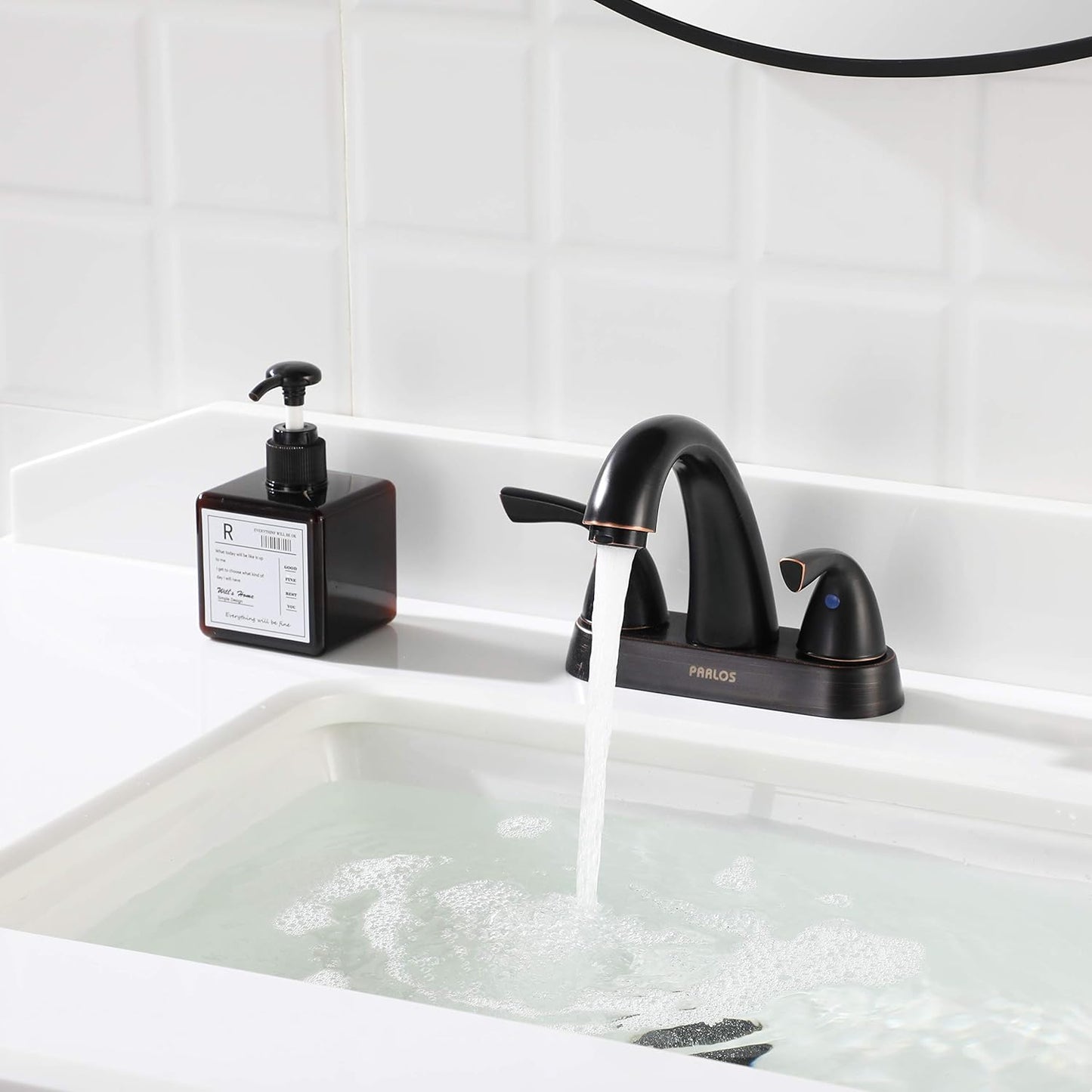 Two-Handle Bathroom Sink Faucet with Metal Drain Assembly and Supply Hose Lead-Free Cupc Mixer Double Handle Tap Deck Mounted Oil Rubbed Bronze, 13597