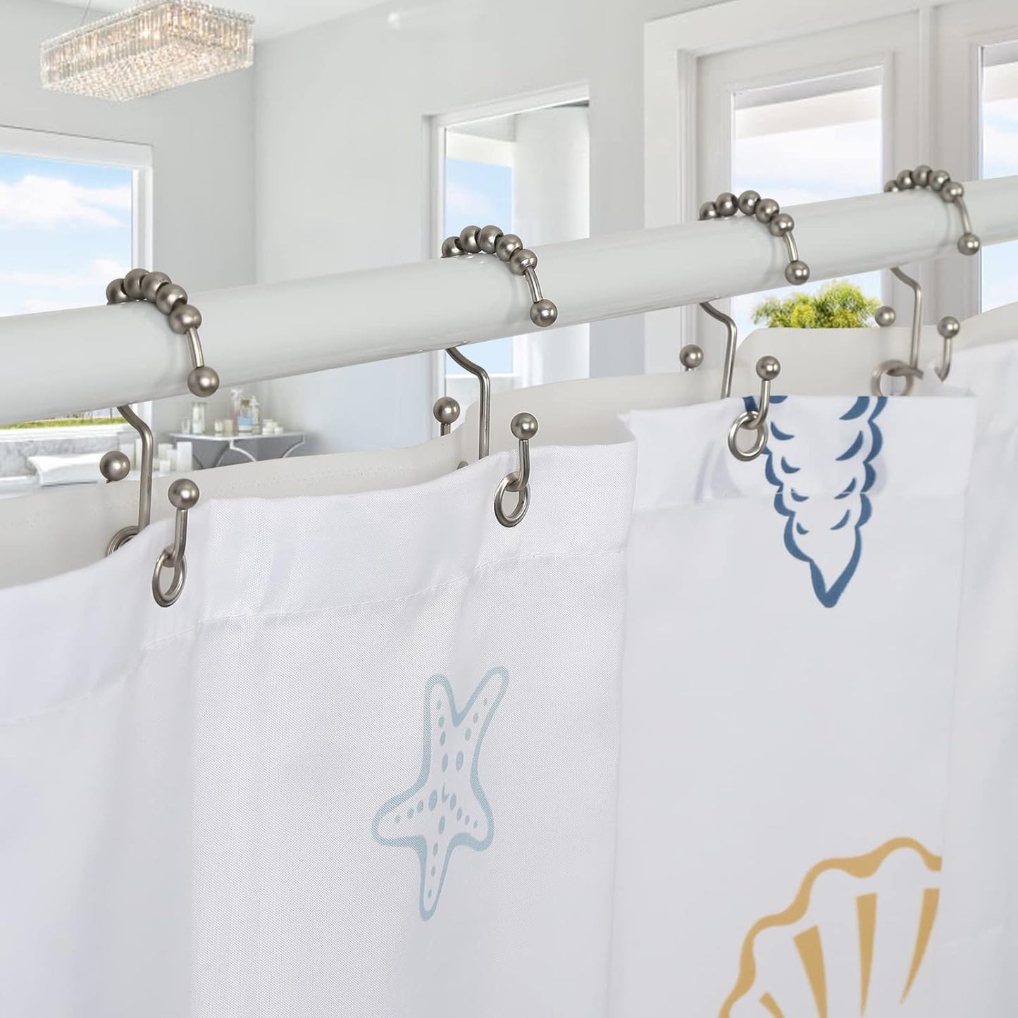 Shower Curtain Rings, Shower Curtain Hooks, Rust-Resistant Metal Shower Hooks for Curtain, Double Glide Shower Curtain Hooks for Bathroom Shower Curtain & Shower Liner, Set of 12, Matte Nickel…