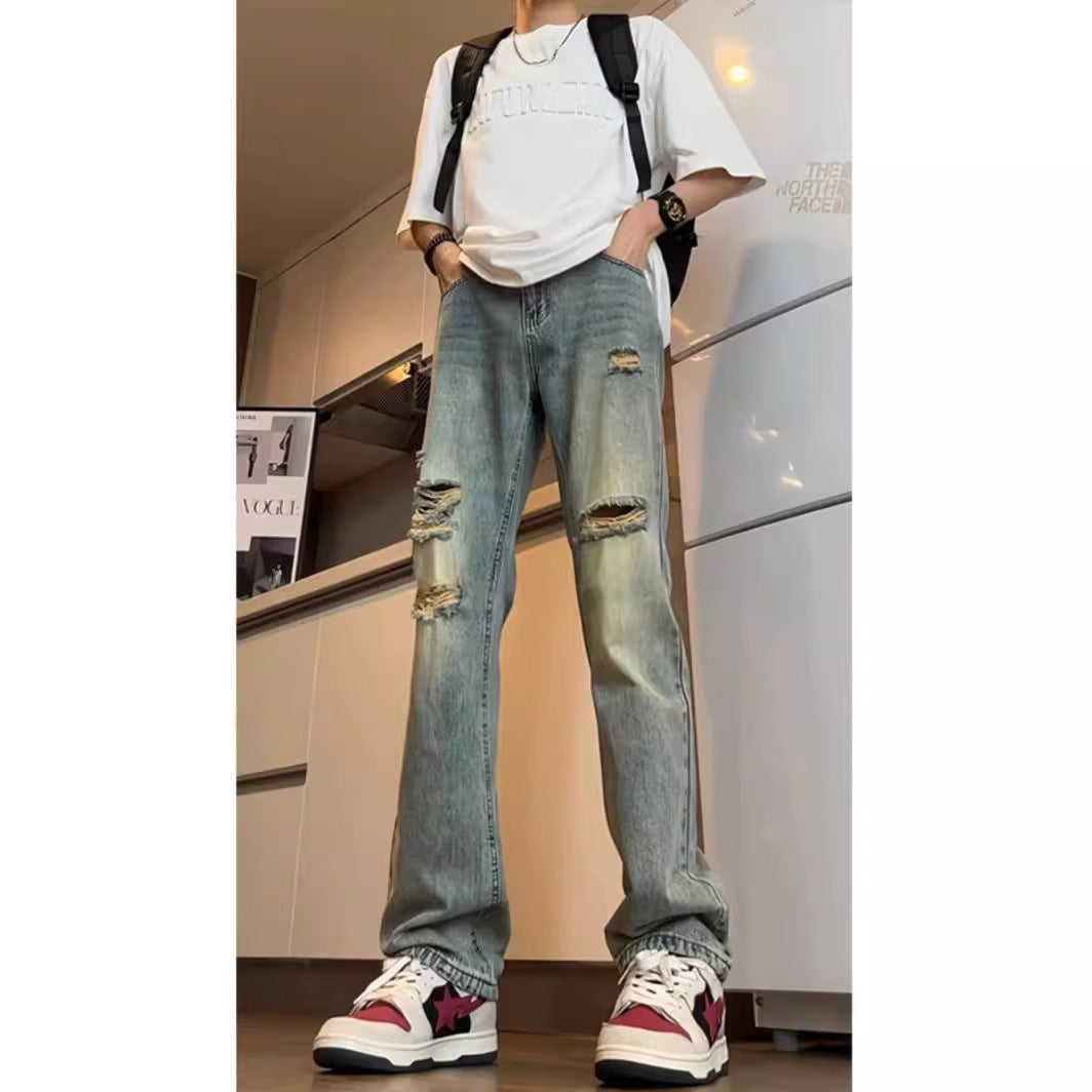 American V Retro Tattered Jeans Jeans Loose - Prime Warehouse