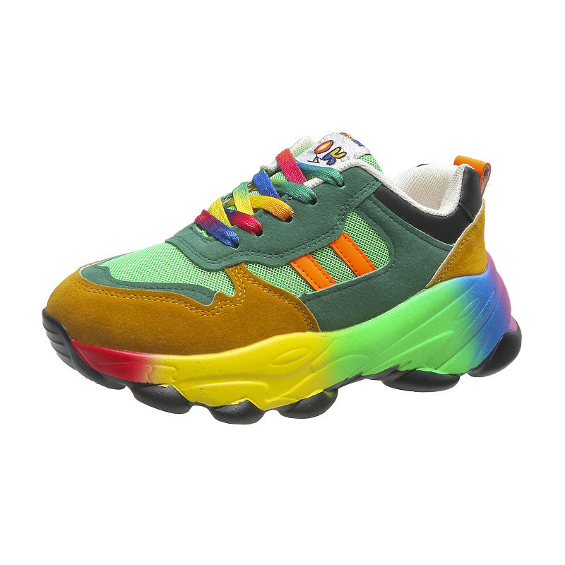 Women's Fashion Thick Bottom Colorful Front Lace-up Sneakers - Prime Warehouse