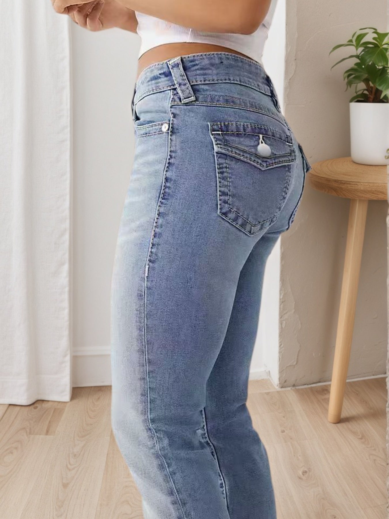 Women's High Waisted Elastic Slim Fit Wide Leg Jeans