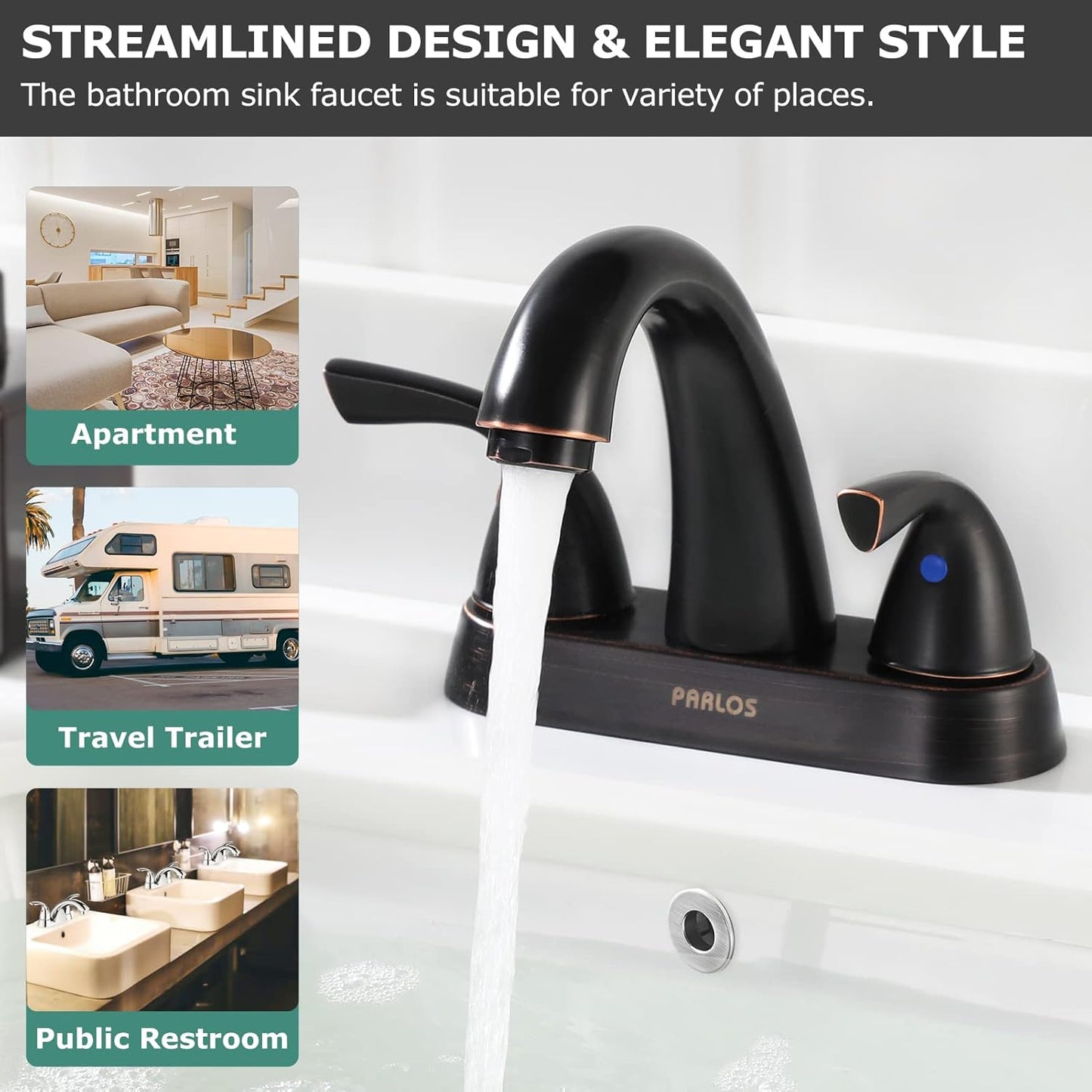 Two-Handle Bathroom Sink Faucet with Metal Drain Assembly and Supply Hose Lead-Free Cupc Mixer Double Handle Tap Deck Mounted Oil Rubbed Bronze, 13597