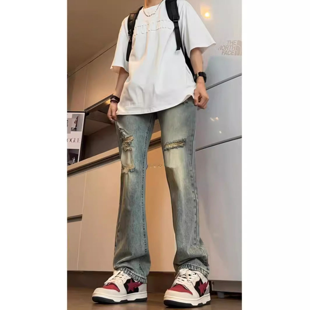 American V Retro Tattered Jeans Jeans Loose - Prime Warehouse