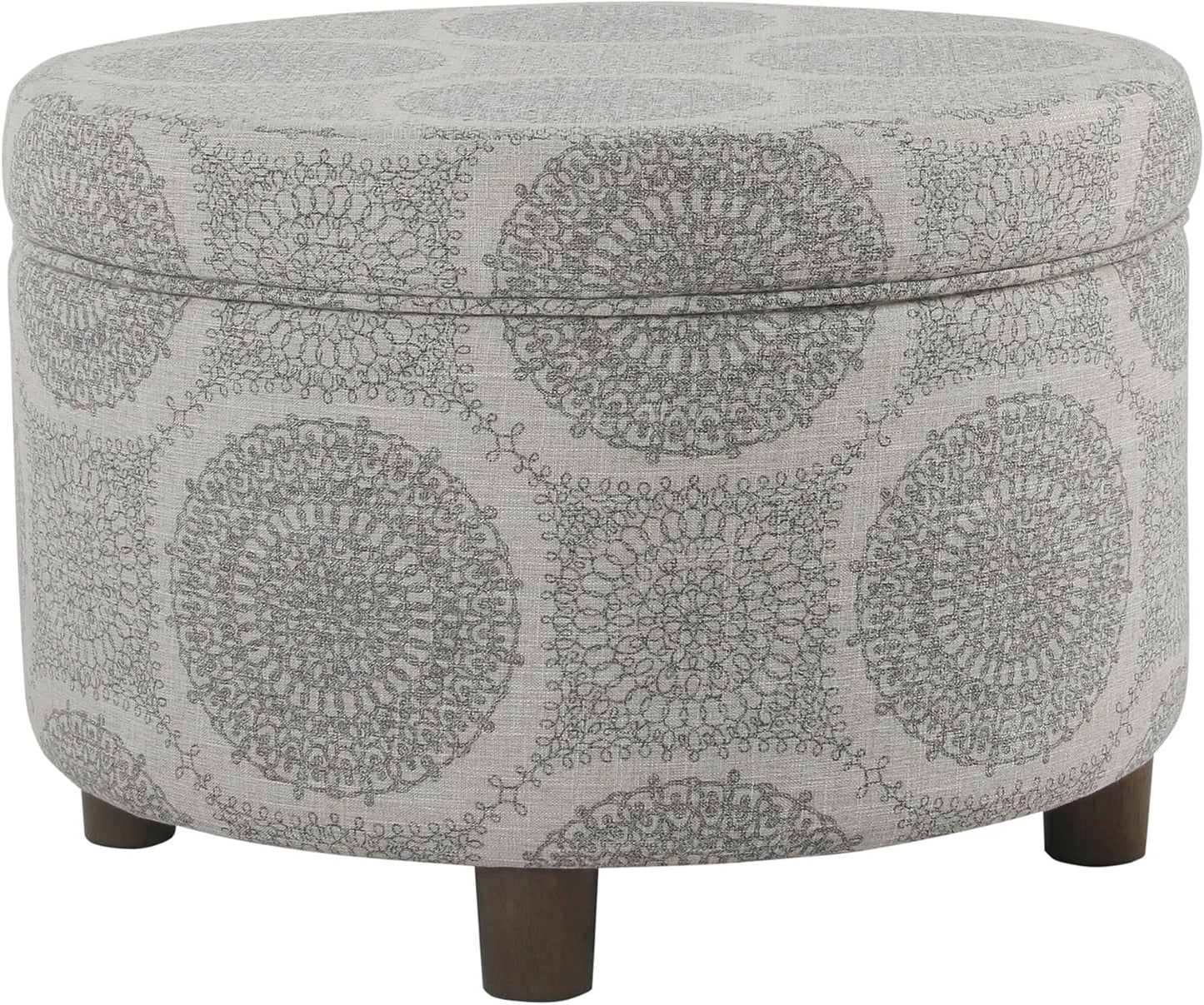 Home Decor | Upholstered round Storage Ottoman | Ottoman with Storage for Living Room & Bedroom (Grey Medallion) 24.0 In. X 24.0 In. X 17.0 In.