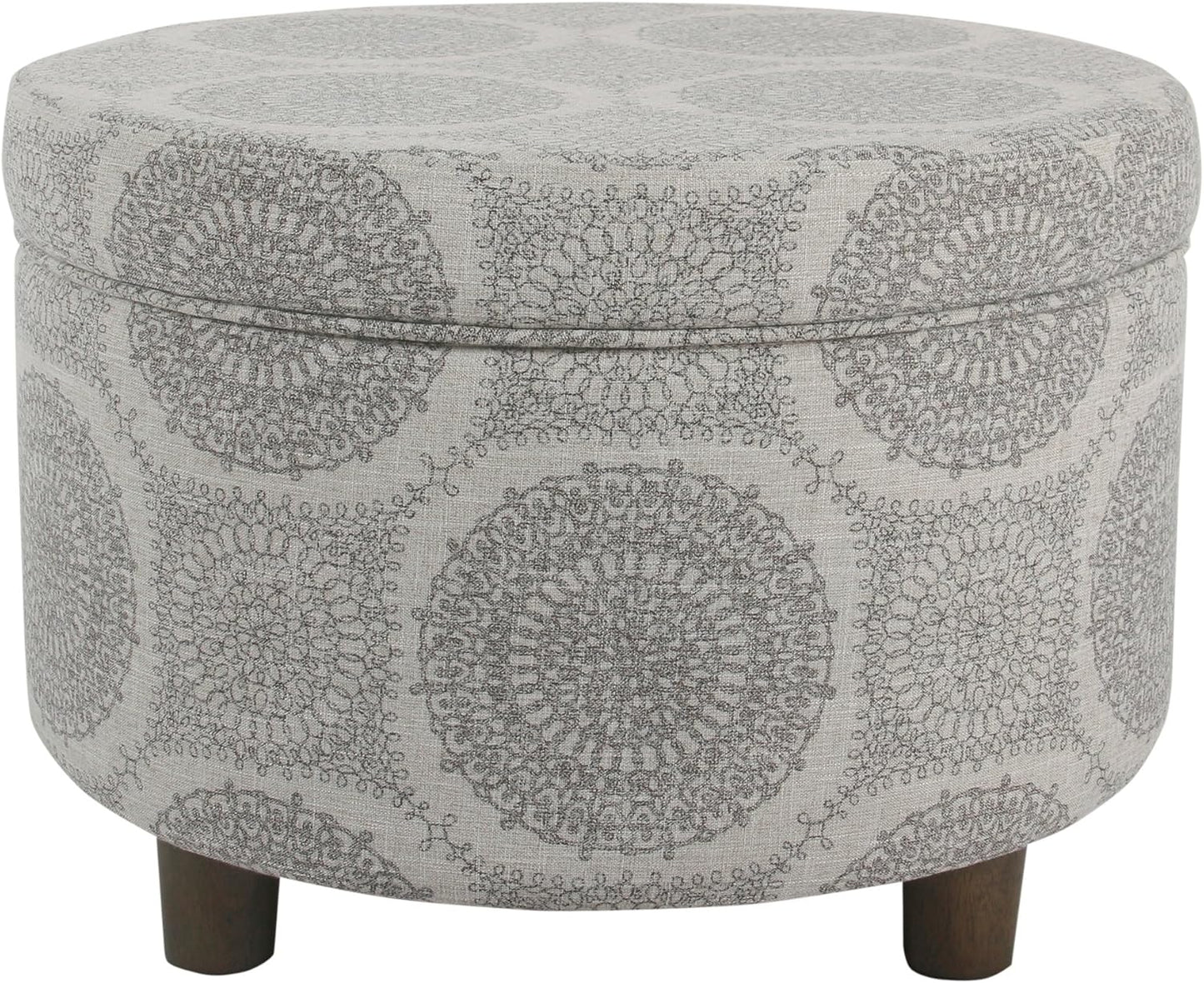 Home Decor | Upholstered round Storage Ottoman | Ottoman with Storage for Living Room & Bedroom (Grey Medallion) 24.0 In. X 24.0 In. X 17.0 In.