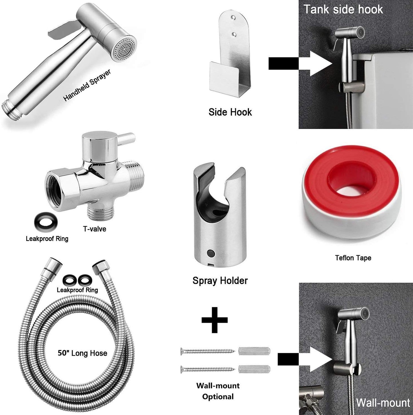 Handheld Bidet Sprayer for Toilet, Dual Mode Spray Head (Jet/Soft) Baby Cloth Diaper Sprayer Bidet for Toilet Stainless Steel Bathroom Hand Held Muslim Shattaf Kit Brass T-Adaptor 47 Inch Hose