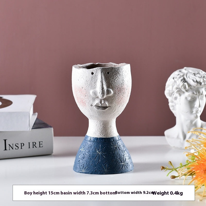 Happy Home Art Portrait Sculpture Flower Pot Balcony Garden Decoration Dried Flower And Flowerpot Ornaments - Prime Warehouse