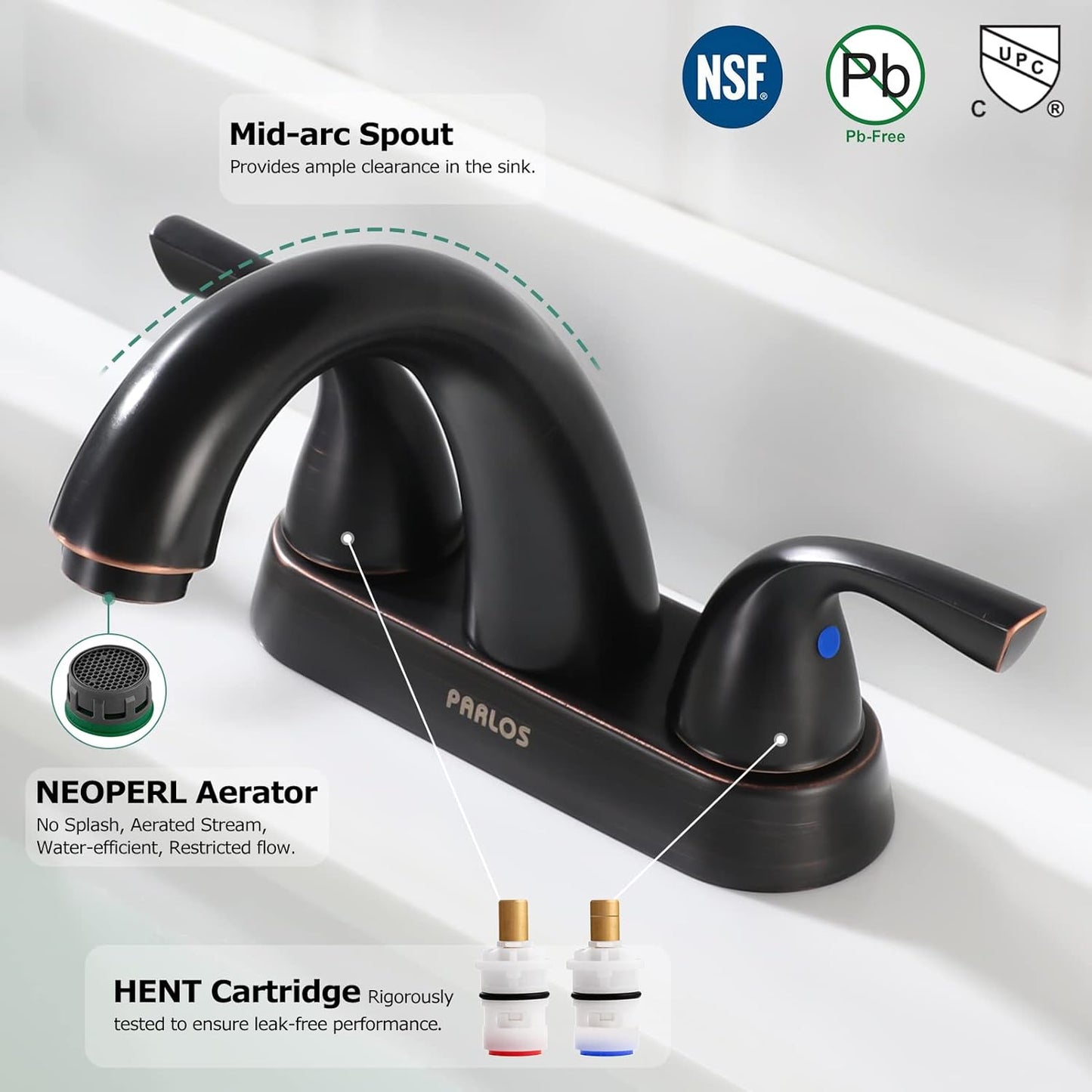 Two-Handle Bathroom Sink Faucet with Metal Drain Assembly and Supply Hose Lead-Free Cupc Mixer Double Handle Tap Deck Mounted Oil Rubbed Bronze, 13597
