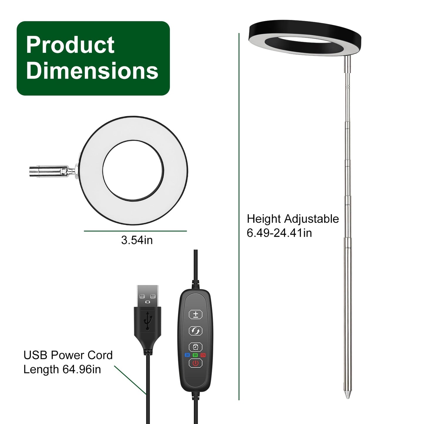 1Pc Plant Grow Light LED Full Spectrum Circle Growing Lamp With 3-9-12Hours Auto Timer Setting Height Adjustable For Indoor Plants