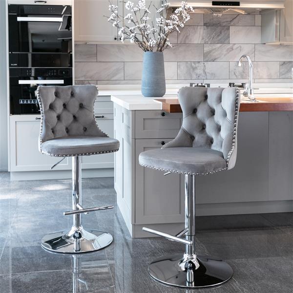 Rotating Velvet Bar Stool Gray 2-piece Set - Prime Warehouse