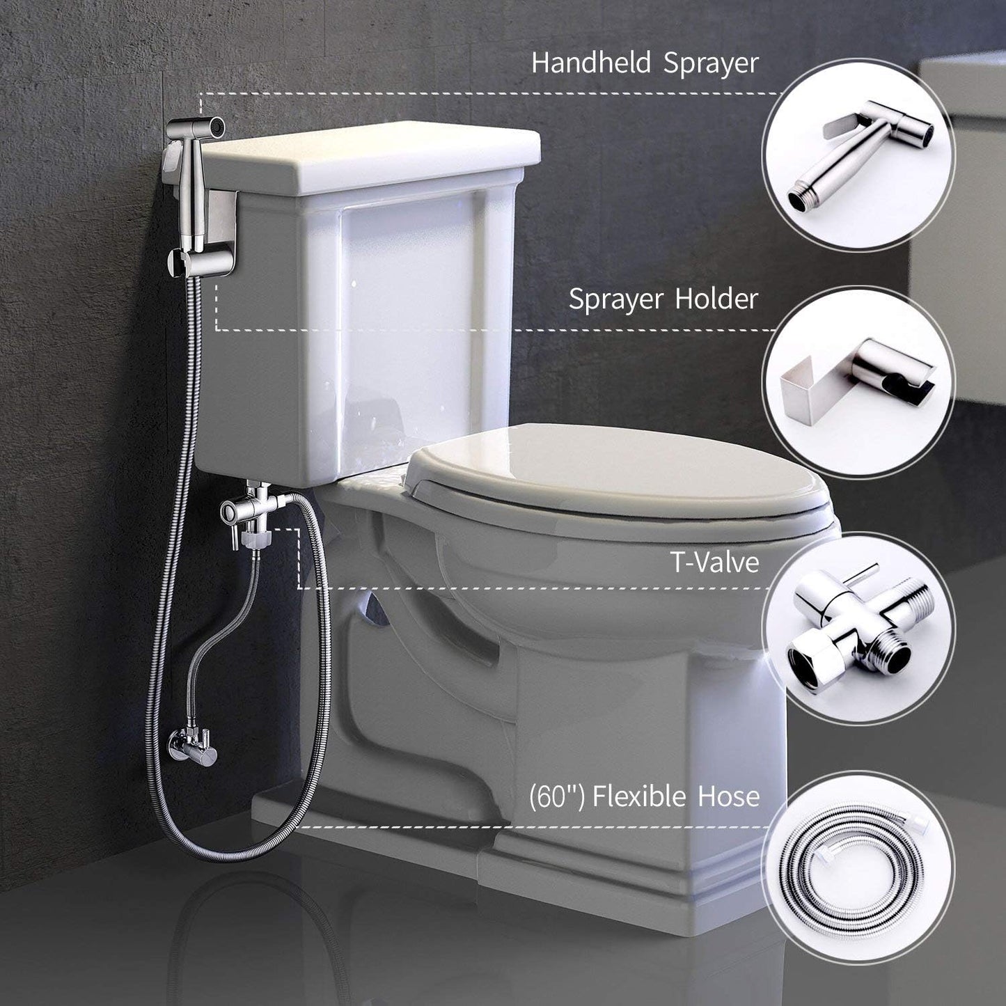 Handheld Bidet Sprayer for Toilet, Dual Mode Spray Head (Jet/Soft) Baby Cloth Diaper Sprayer Bidet for Toilet Stainless Steel Bathroom Hand Held Muslim Shattaf Kit Brass T-Adaptor 47 Inch Hose