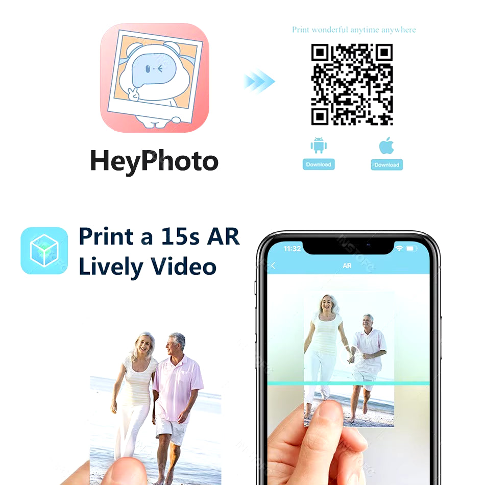 MT53 Portable Color Photo Printer for Mobile Phones - 2x3" Sticky-Backed Paper, Wi-Fi & Bluetooth Connectivity