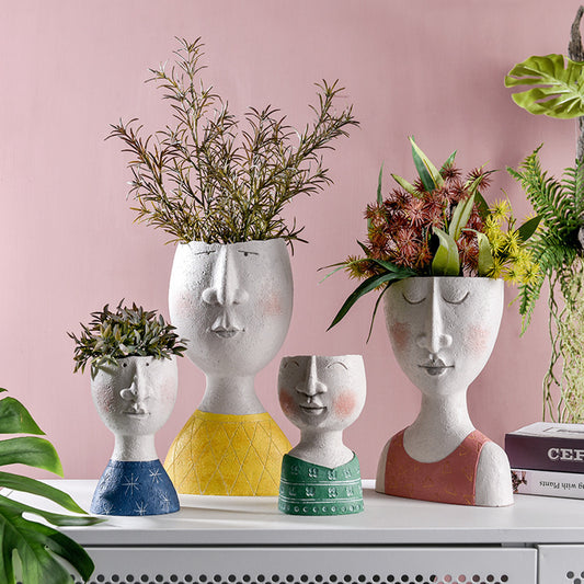Happy Home Art Portrait Sculpture Flower Pot Balcony Garden Decoration Dried Flower And Flowerpot Ornaments - Prime Warehouse