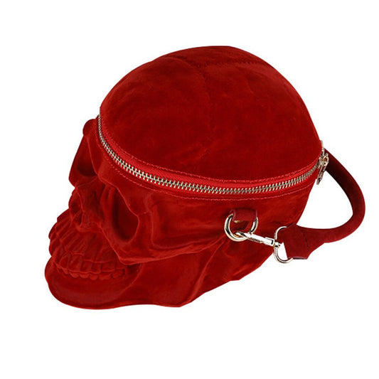 Gothic Velvet Skull Bag 3D Black Zipper Purse Portable Shoulder Tote Goth Hand Bag Skull Bag Motorcycles Bag - Prime Warehouse