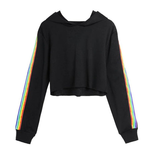 Sweatshirts Female Hoodie Rainbow Striped Crop Sweatshirt Ho - Prime Warehouse