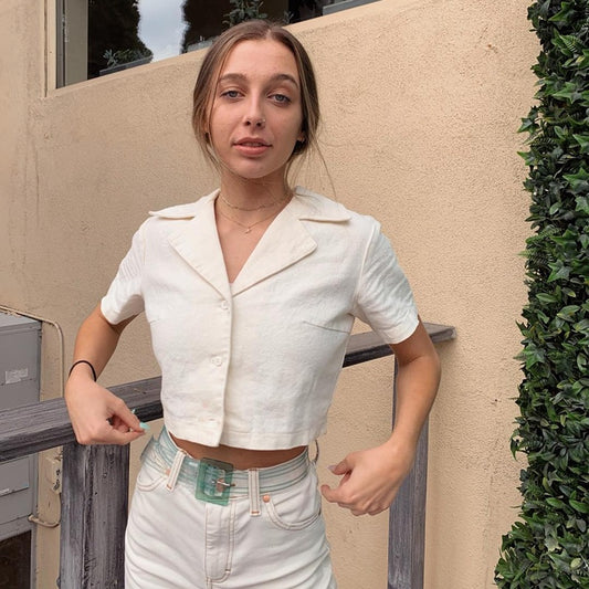 French retro small lapel single-breasted short crop top women - Prime Warehouse