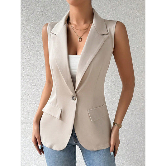 Women's Sleeveless Vest Blazer Casual Open Front Work Office Tops Jacket - Prime Warehouse