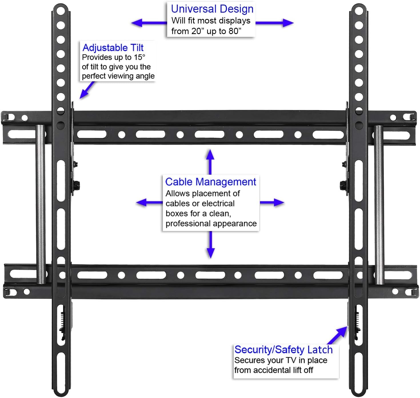 APTMM2B Tilt TV Wall Mount, Fits 32 to 85 Inch Tvs, 165Lbs and VESA 600, Flat/Flush or Tilting, Slim/Thin Low Profile 1.3 In, Wide for up to 24" Studs, Universal Mounting Bracket