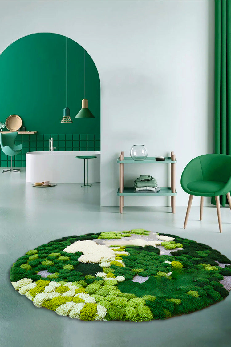 Round Moss Forest Living Room Bedroom Bed Wool Carpet - Prime Warehouse