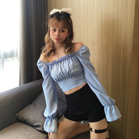 Short Crop Long Sleeve Shoulder Clothes Tied Shirt Women - Prime Warehouse