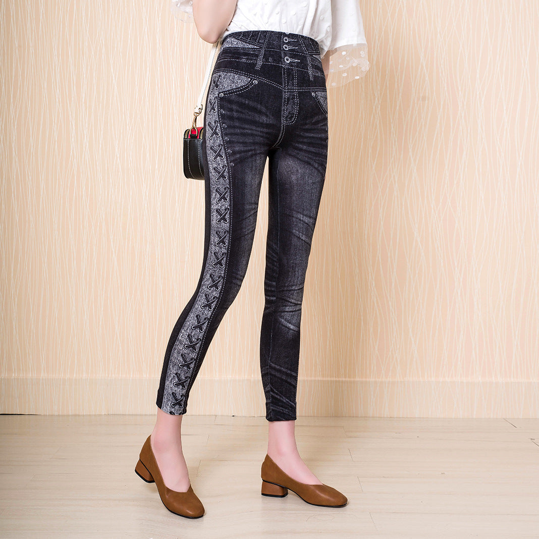 Imitation denim leggings - Prime Warehouse