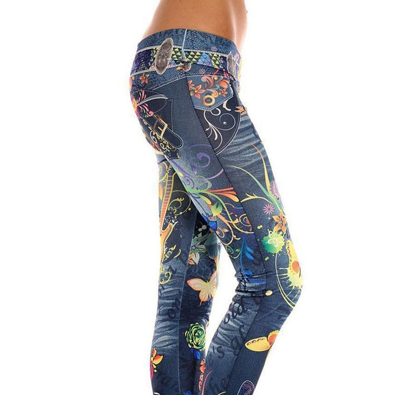 Denim Printed Leggings - Prime Warehouse