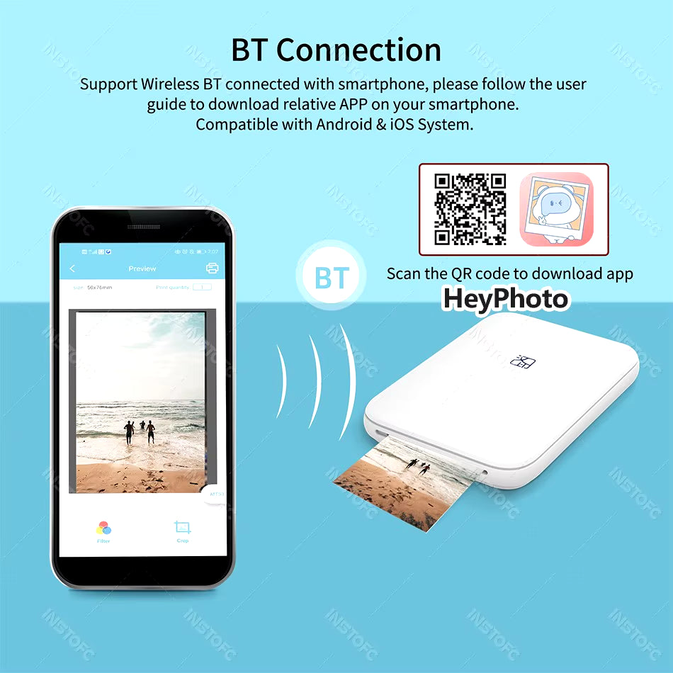 MT53 Portable Color Photo Printer for Mobile Phones - 2x3" Sticky-Backed Paper, Wi-Fi & Bluetooth Connectivity