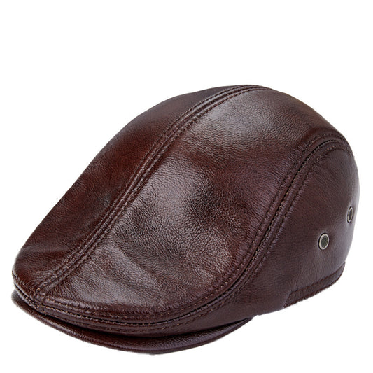 Men Genuine Cowhide With Ear Flaps Beret Hats - Prime Warehouse
