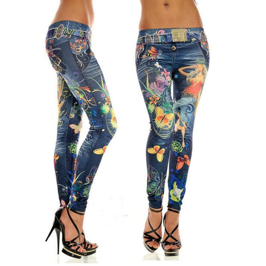 Denim Printed Leggings - Prime Warehouse