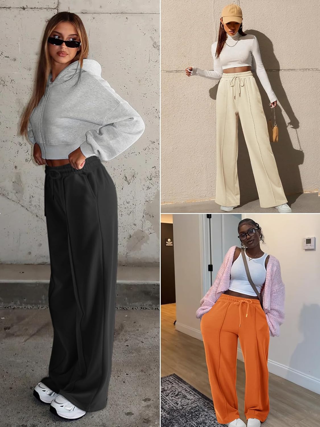 ATHMILE Womens Wide Leg Sweatpants High Waisted Baggy Pants Fashion Teen Girl Drawstring Athletic Joggers