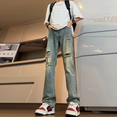 American V Retro Tattered Jeans Jeans Loose - Prime Warehouse