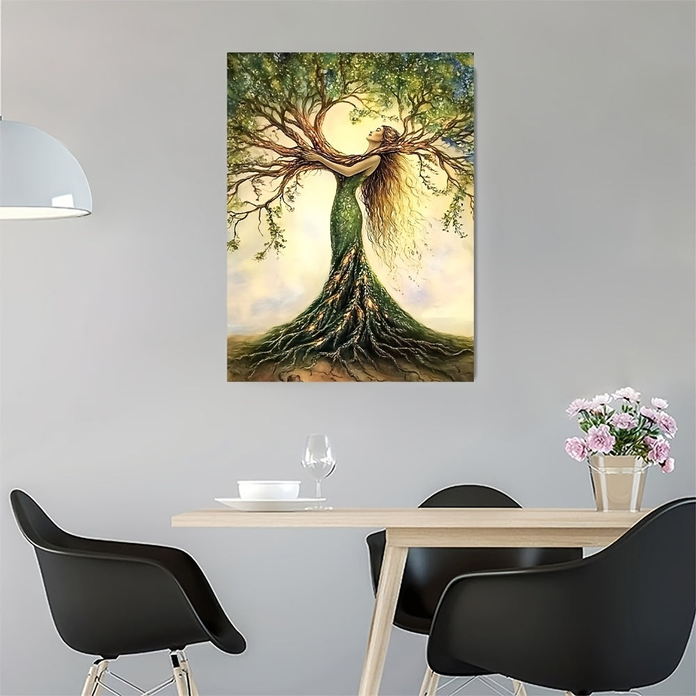 Tree Of Life Art Print, Wooden Framed Nature-Inspired Wall Decor For Living Room, Bedroom, Office, Cafe