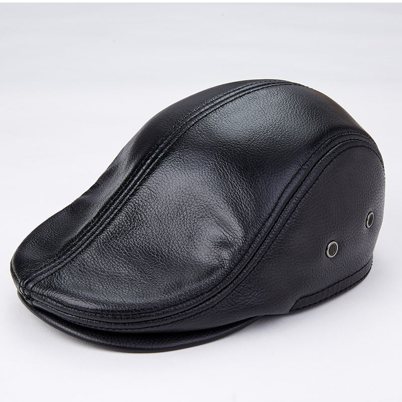 Men Genuine Cowhide With Ear Flaps Beret Hats - Prime Warehouse