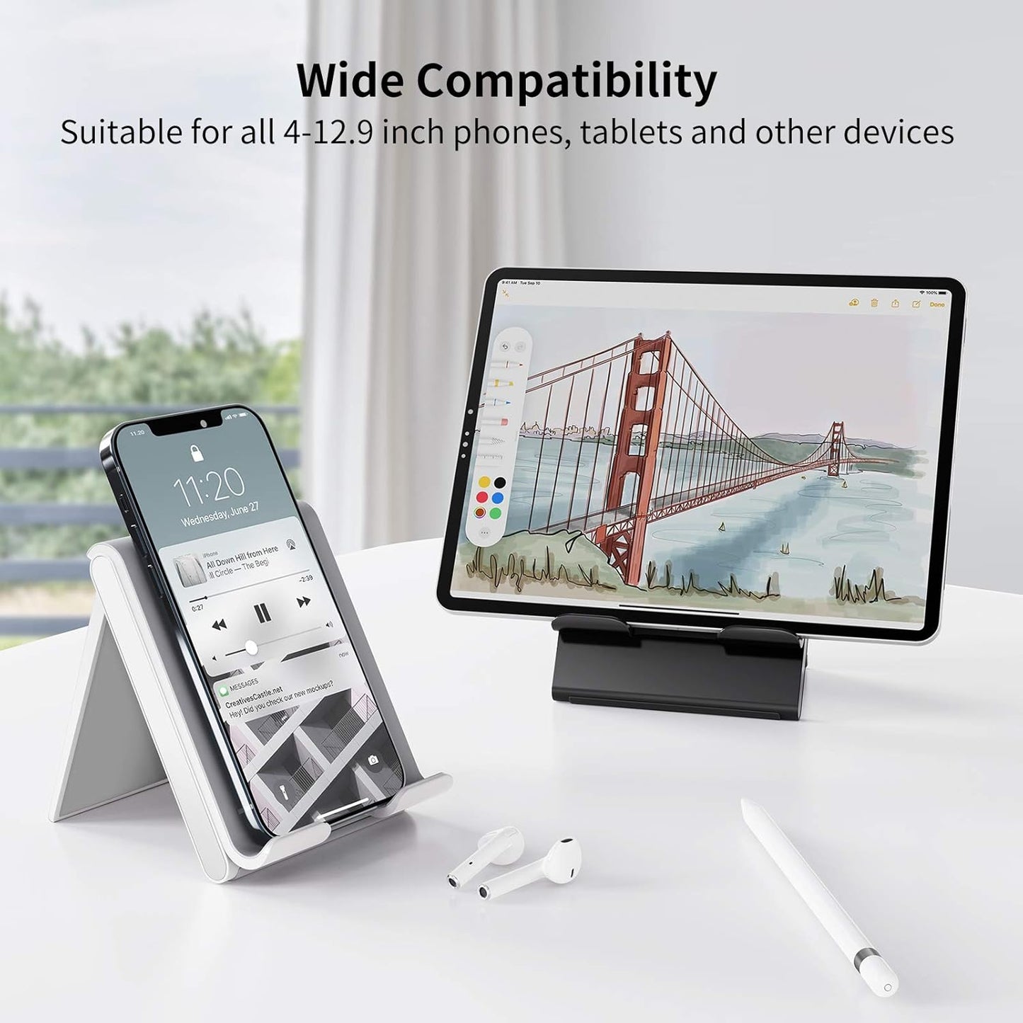 Adjustable Tablet Stand Holder Portable Foldable Desktop Stand Dock Compatible for Ipad, Iphone, Nintendo Switch, Samsung Galaxy and Kindle Fire Tablets – Gray