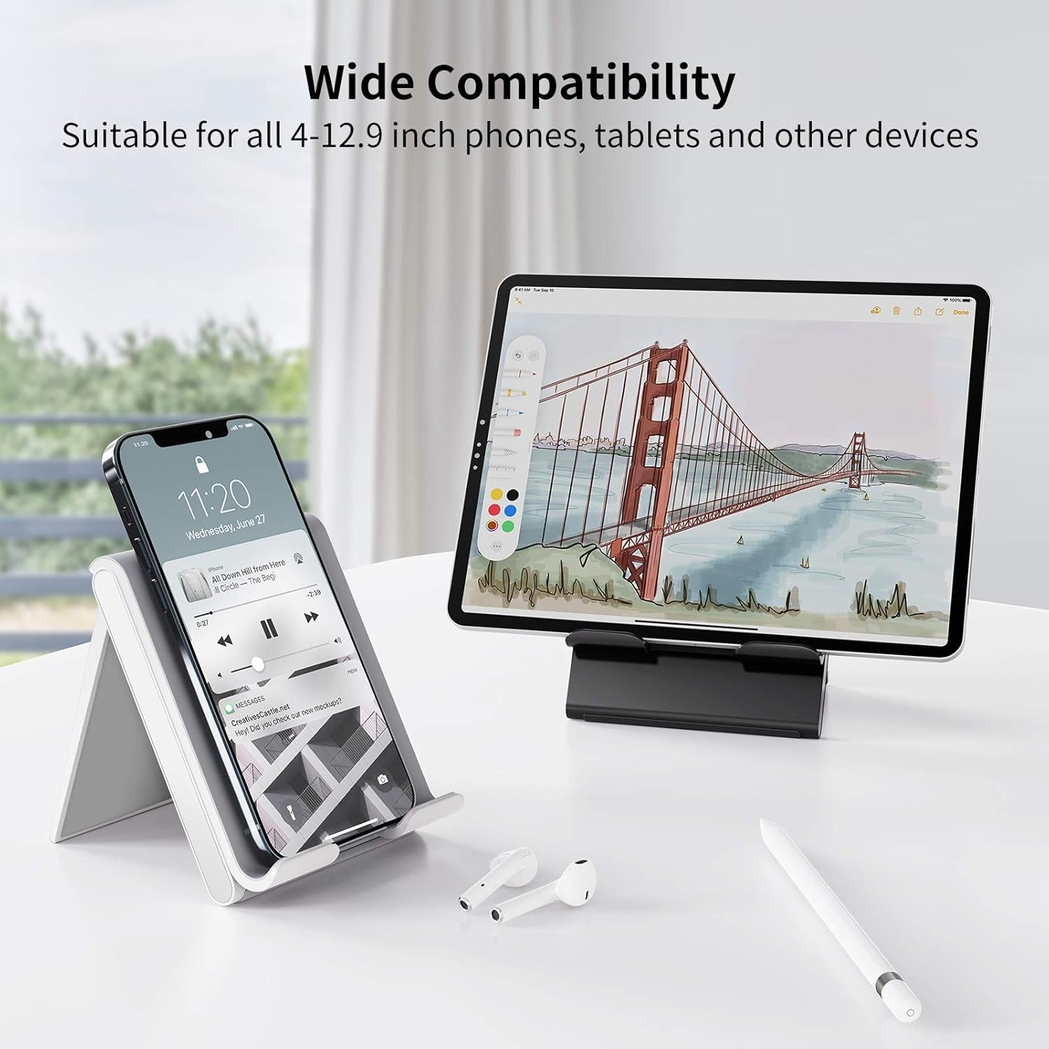 Adjustable Tablet Stand Holder Portable Foldable Desktop Stand Dock Compatible for Ipad, Iphone, Nintendo Switch, Samsung Galaxy and Kindle Fire Tablets – Gray