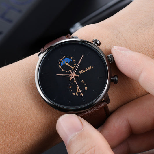Leather Belt Two Eye Ultra-thin Quartz Men's Watch - Prime Warehouse