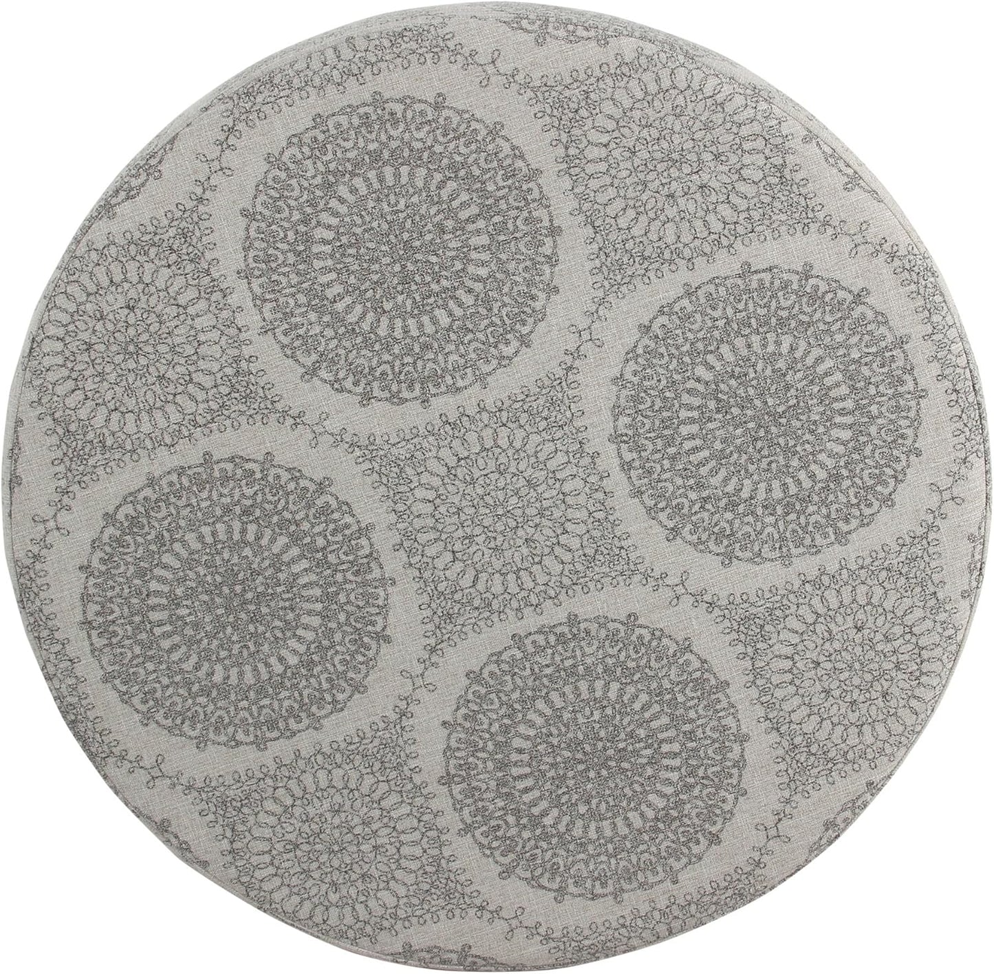 Home Decor | Upholstered round Storage Ottoman | Ottoman with Storage for Living Room & Bedroom (Grey Medallion) 24.0 In. X 24.0 In. X 17.0 In.