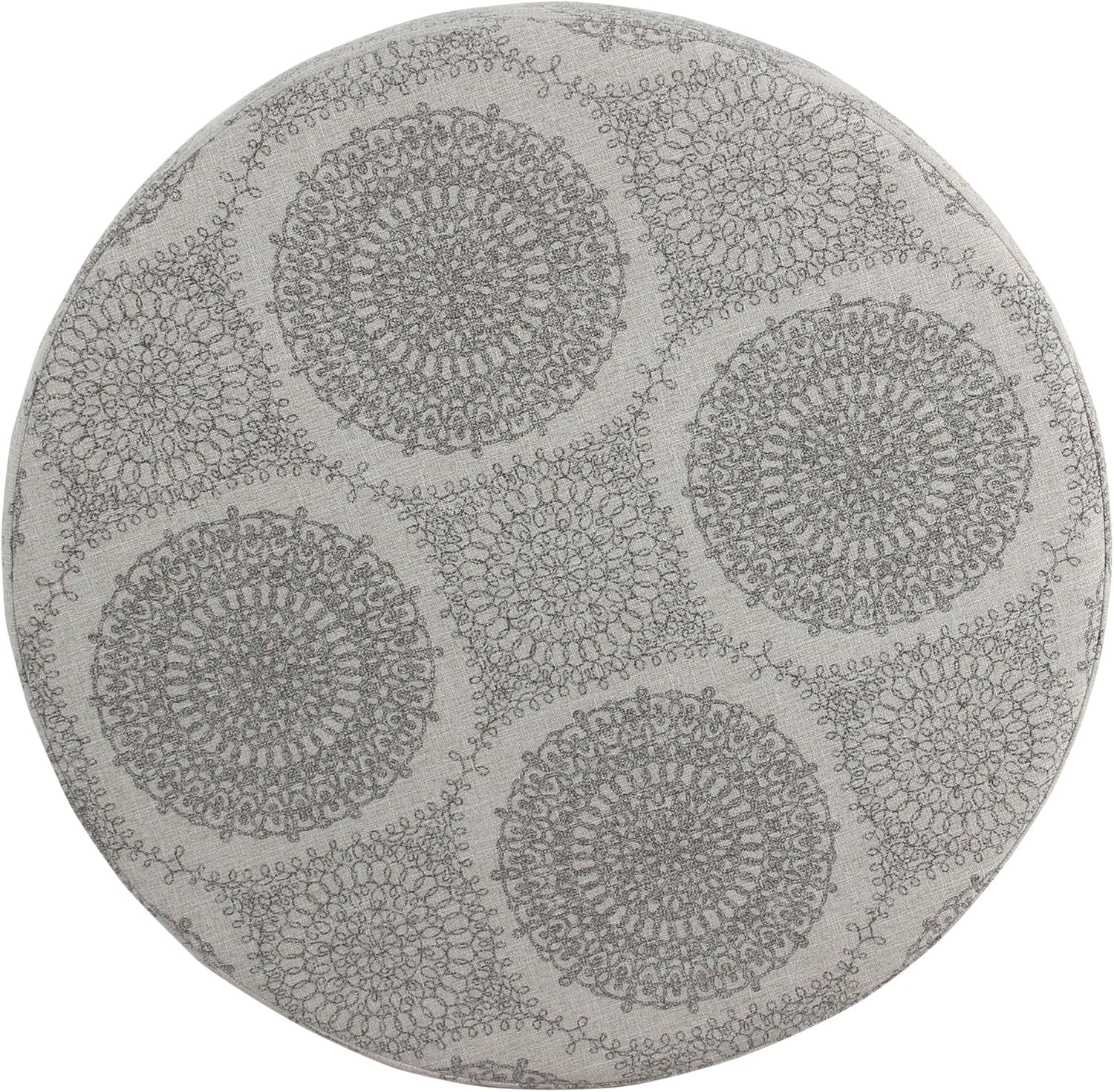 Home Decor | Upholstered round Storage Ottoman | Ottoman with Storage for Living Room & Bedroom (Grey Medallion) 24.0 In. X 24.0 In. X 17.0 In.