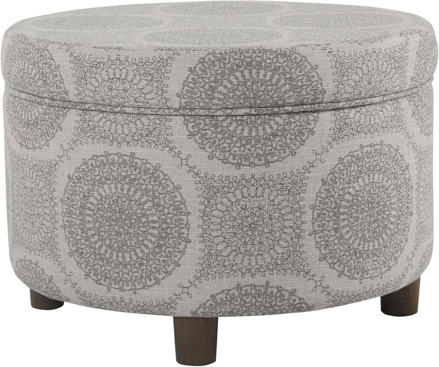 Home Decor | Upholstered round Storage Ottoman | Ottoman with Storage for Living Room & Bedroom (Grey Medallion) 24.0 In. X 24.0 In. X 17.0 In.