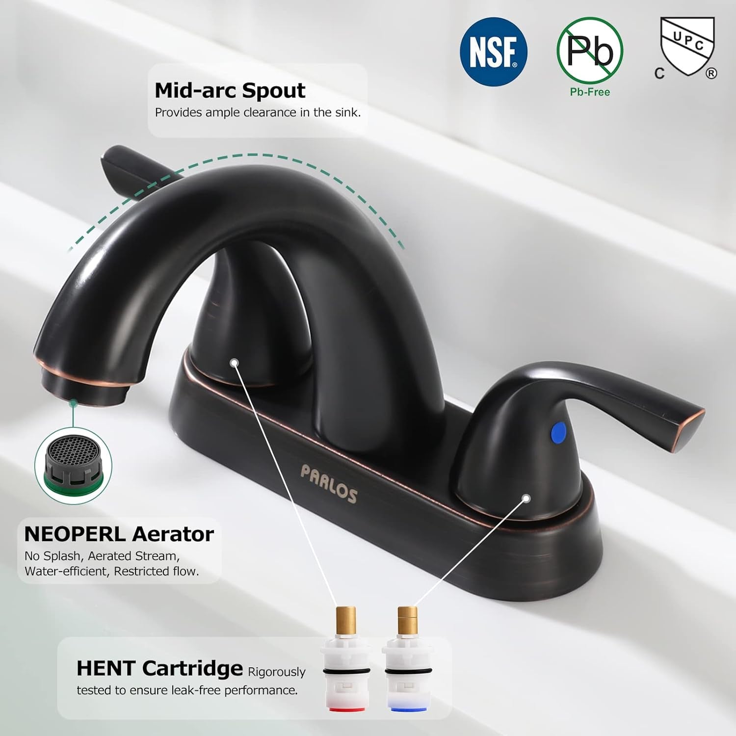 Two-Handle Bathroom Sink Faucet with Metal Drain Assembly and Supply Hose Lead-Free Cupc Mixer Double Handle Tap Deck Mounted Oil Rubbed Bronze, 13597