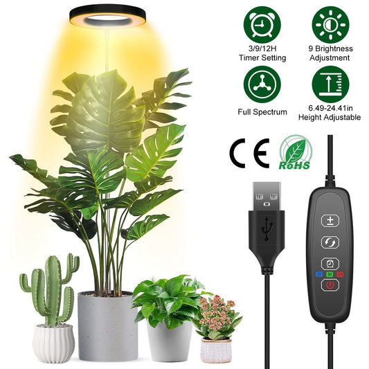 1Pc Plant Grow Light LED Full Spectrum Circle Growing Lamp With 3-9-12Hours Auto Timer Setting Height Adjustable For Indoor Plants