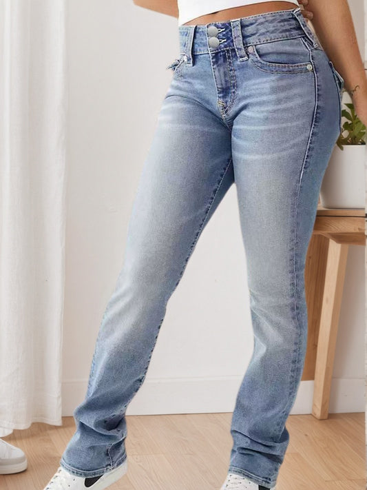 Women's High Waisted Elastic Slim Fit Wide Leg Jeans - Prime Warehouse