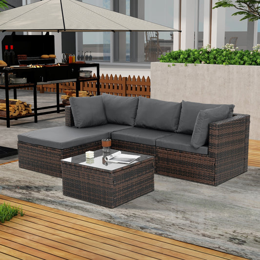 Patio Furniture, Outdoor Furniture, Seasonal PE Wicker Furniture, 5 Set Wicker Furniture With Temper - Prime Warehouse