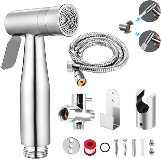 Handheld Bidet Sprayer for Toilet,  Dual Mode Spray Head (Jet/Soft) Baby Cloth Diaper Sprayer Bidet for Toilet Stainless Steel Bathroom Hand Held Muslim Shattaf Kit Brass T-Adaptor 47 Inch Hose